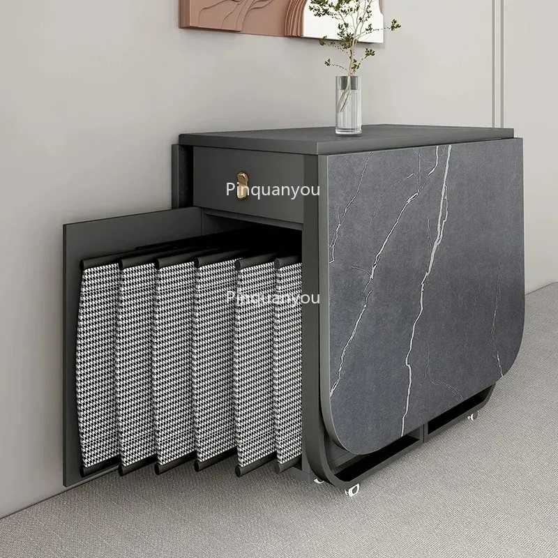 Tavolo da pranzo pieghevole con portaoggetti e 2 cassetti Tavolo da cucina versatile allungabile e sedie da pranzo pieghevoli mobili in metallo