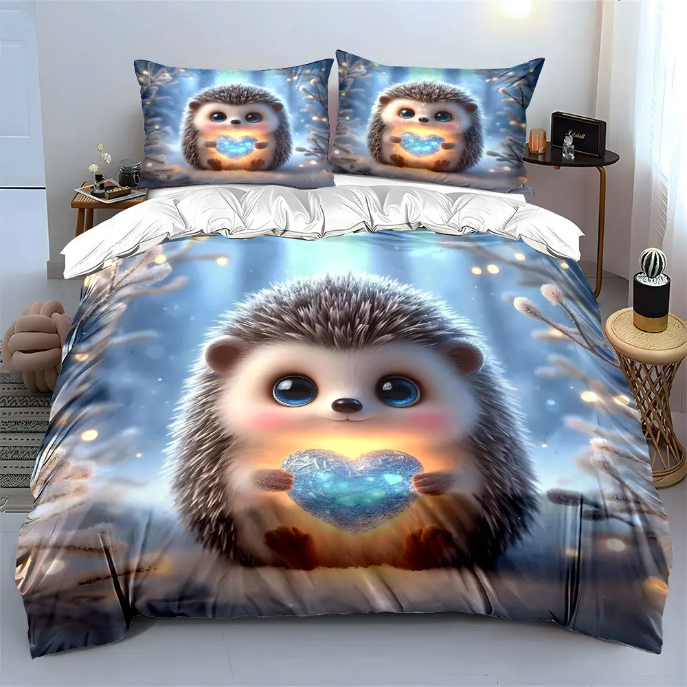 Winter Hedgehog Decor Set Multiple sizes kid's and adults' bedroom Exquisite 3PC bedding set, gift