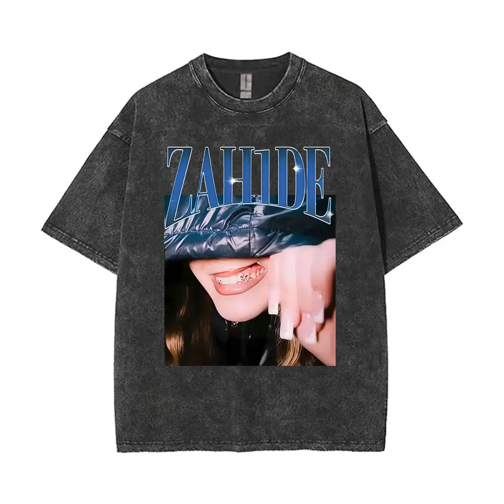 

Singer Zahide Vintage Washed T-shirts Men Women Hip Hop Oversized T-shirt Unisex Fashion Trend Short Sleeve T Shirts Streetwear