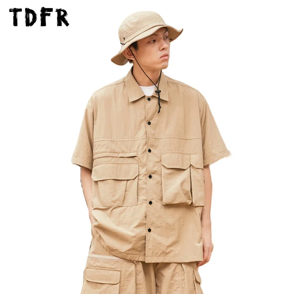 

Pocket Solid Color Cargo Shirts Mens Short Sleeve Casual Safari Style Loose Single Breasted Half-Sleeve Shirts Men