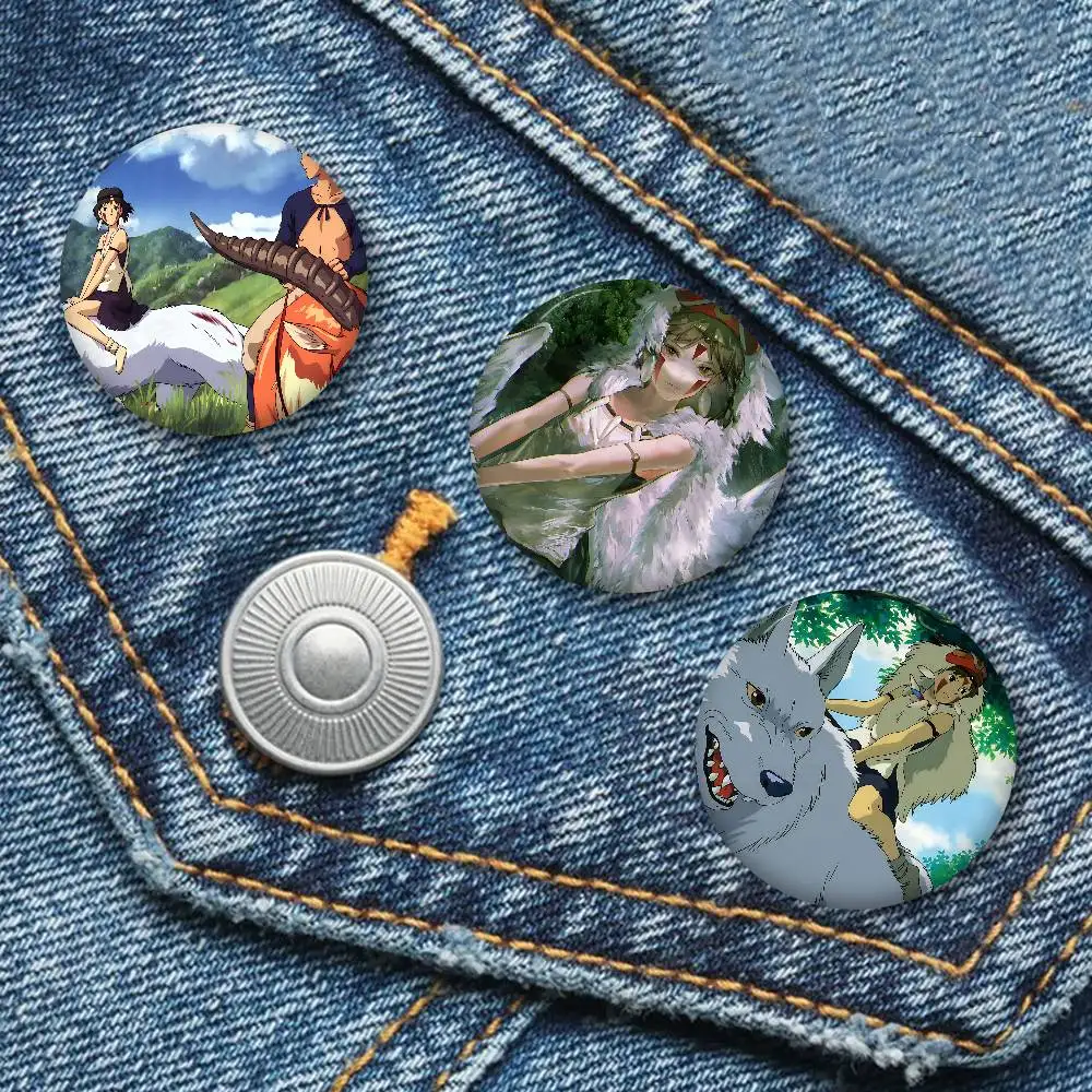 Anime P-Princess M-Mononoke Round Button Pins Slogan Creative Brooches Backpack Clothes Decoration Fashion Cartoon Jewelry Gifts