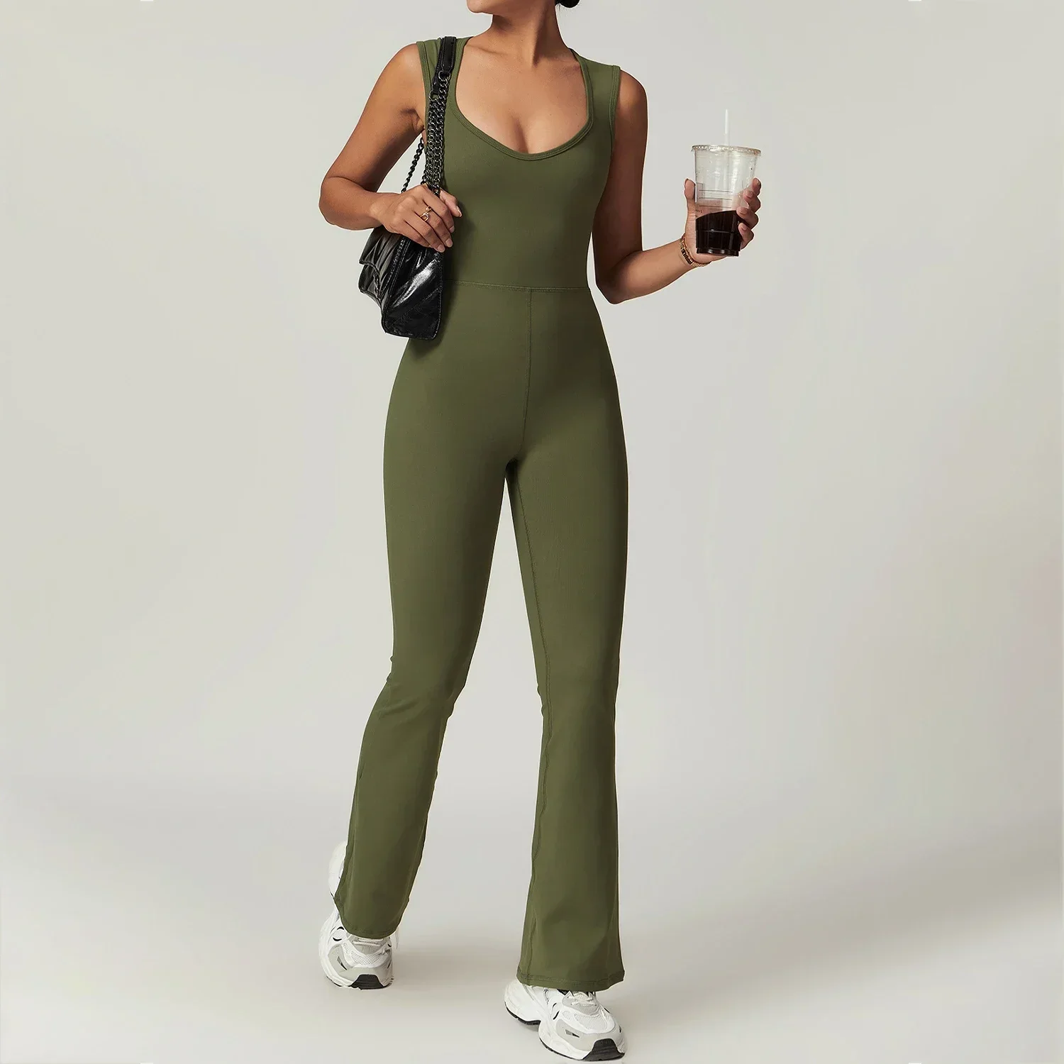 Sports Jumpsuit Yoga Clothing Tight Body Beauty Back Wide Strap One-piece Gym Clothing for Women Casual Micro Flare Fitness Pant