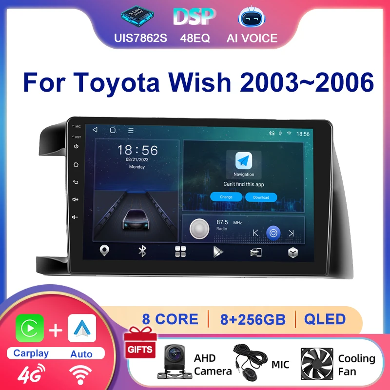 10 Inch IPS Touch Screen 4G Headunit Android Auto Carplay Car Radio Double Din Stereo Player For Toyota Wish 2003 2004 2005 2006