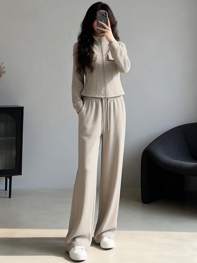 

Ele Casual Sportswear Set for Women Spring Autumn New Sle Long Sve Sweater Wide Leg Pants Comfortable Breathable