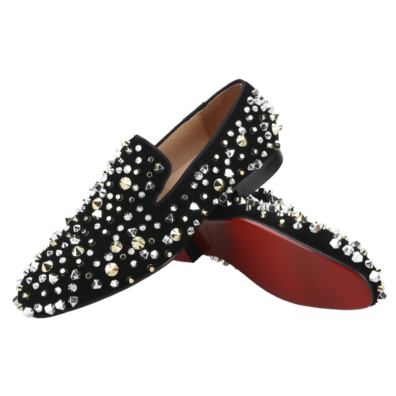 Piergitar Handmade Various Styles Spikes Men's Flat For Party Luxury CL Brand Slip-On Loafers Red Outsole Dandelion Moccasins