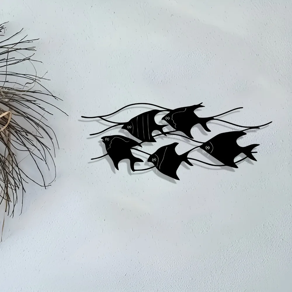 1pc Fish Metal Wall Art Nautical Abstract Modern Hanging Decor for Beach Bedroom Bathroom
