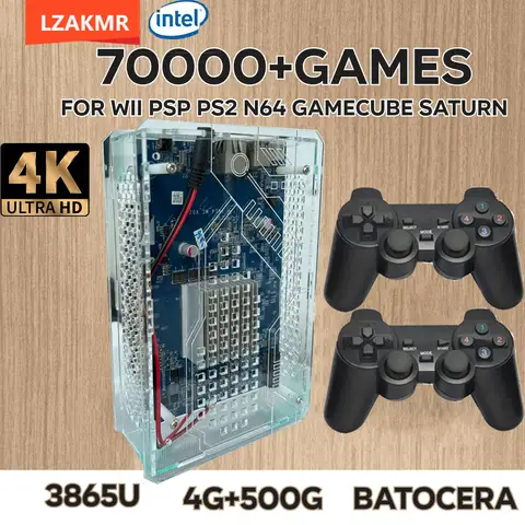 LZAKMR 키즈 선물 U9 플러그 앤 플레이 레트로 3865U 게임 콘솔 500G HDD 70000 + Wii PS2 Saturn PSP GameCube 무선 핸들 용 게임