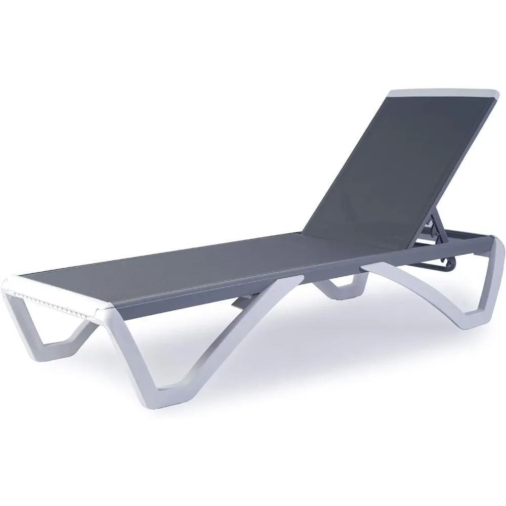 

Outdoor Chaise Lounge Chair - Full Flat Alumium & Resin Legs, Adjustable Chairs for Sunbathing, Beach, Patio, Lounge Chair