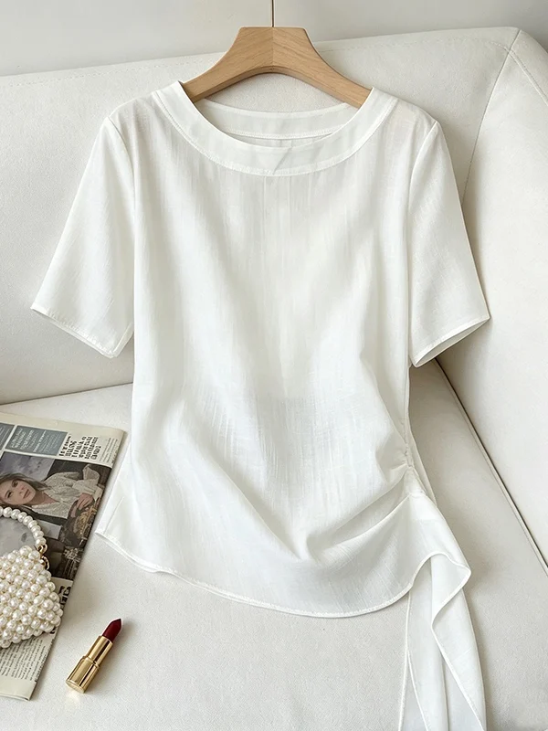 

Loose Women's Shirt Summer 2026 plus Size Simple Pure Color Asymmetric Design Sensation Casual Loose Blouse Elegant Atmosphere