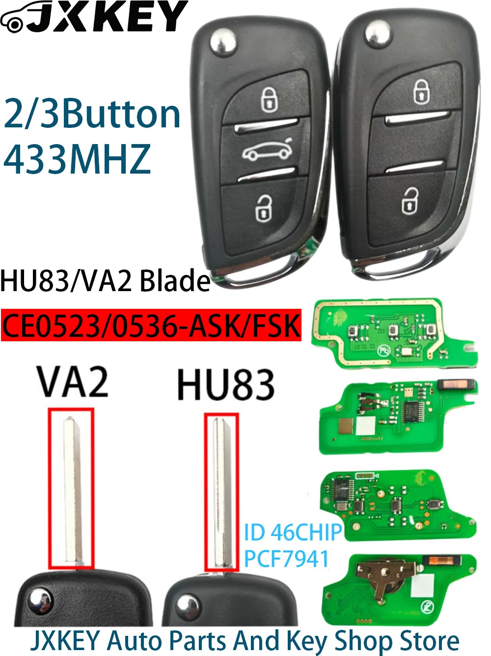 

2pieces 433MHZ For Citroen C4 C2 HU83/VA2 Blade 0523/0536 Car Modified Filp Folding Remote Key For Peugeot 207 307 407 408 308