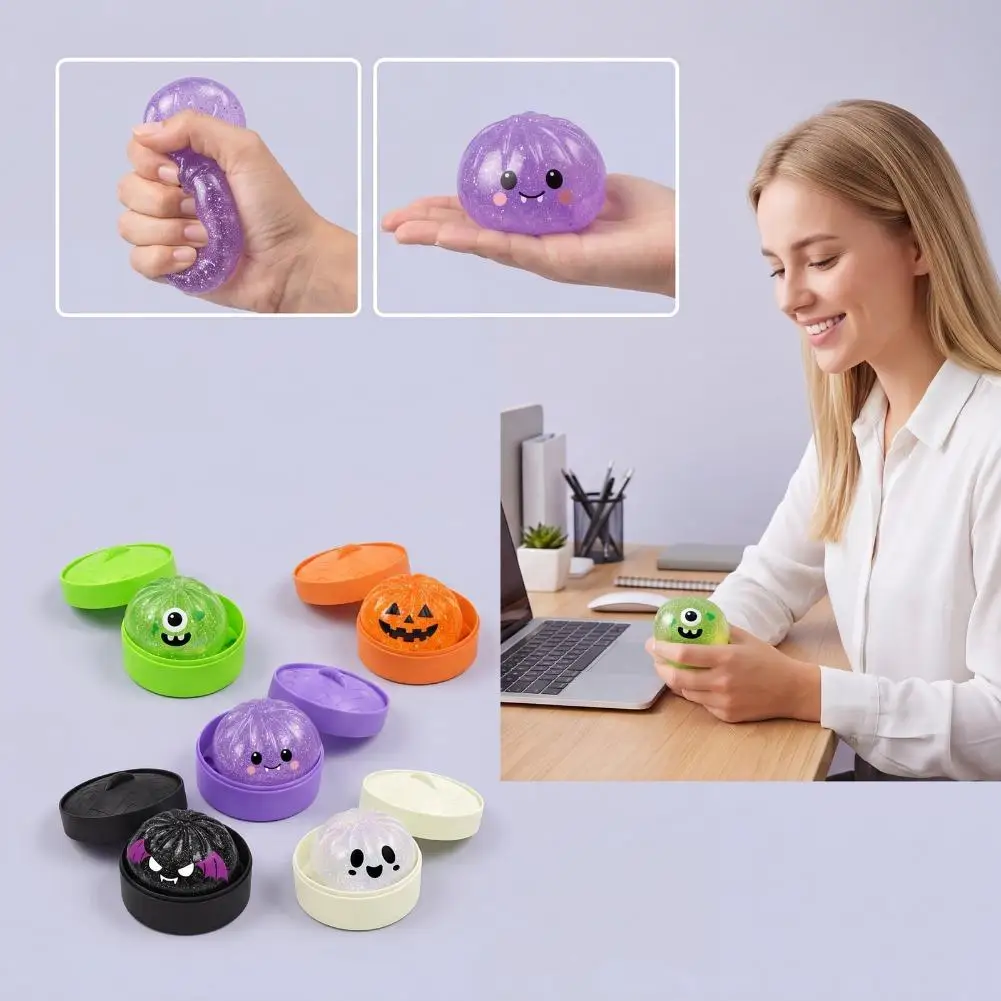 Pinch Squishy Decompression Toy Funny Mini Steamer Basket Big-eyed Monster Demon Pumpkin Ghost Design Bun Toy Halloween Gift Set