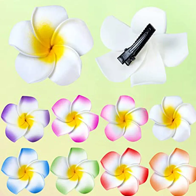 36pcs/ Hawaiian Flower Hair Clips, 2.5 Inch Plumeria Foam Hair Accessories Clip for Women, Hawaii Tropical Party Decorations