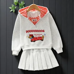 Back to School Uniform Teenagers Kids Outfits Suit Girls Clothing Set White Hoodie Skirt Kids Tracksuit Children Costumes 4-13 Y