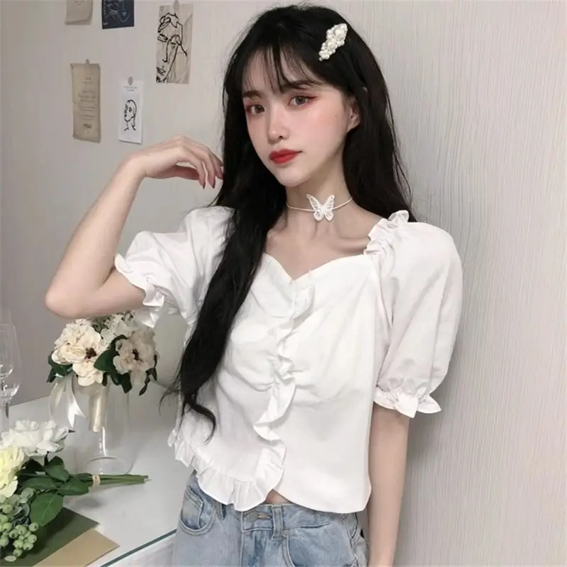 

Shirts Women Cotton Seersucker Lace Collar Relaxed Fit Book Cafe Vintage Blouse For Artistic Female Literary Gatherings