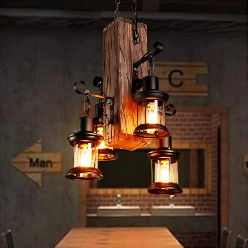 Retro Pendant Light Industrial Loft Bar Hanging Lamp 4 Lights Chandelier Vintage Decorative Hanging Lamp for Living Room