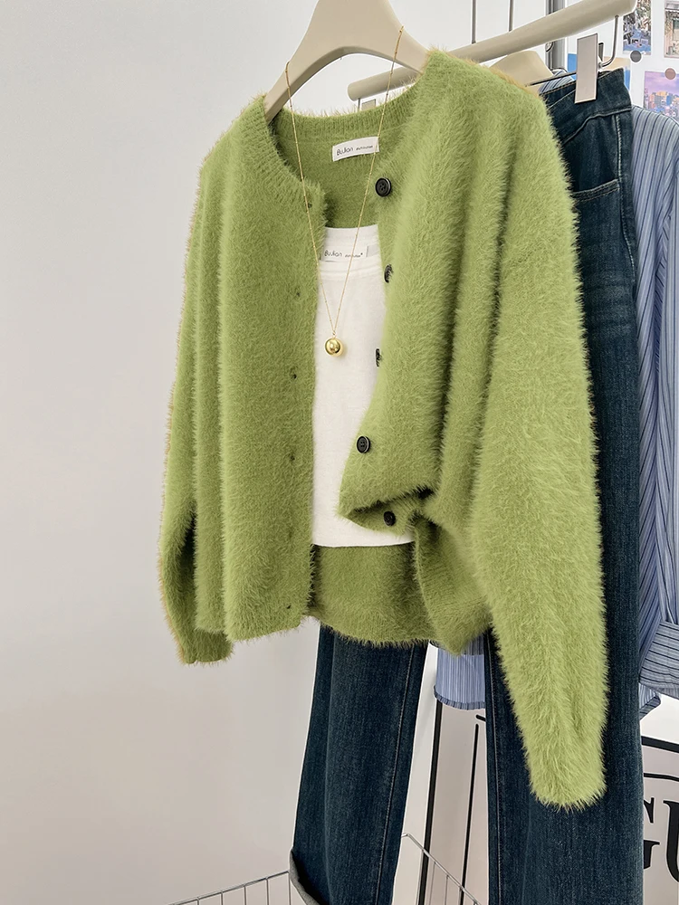 

Knitted Cardigan Sweater Women Autumn Winter Lazy Style Round Neck Knitwears Female Long Sleeve Tops Fashion Casual Sweater