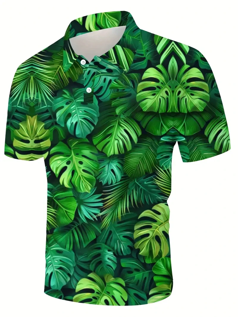 Jungle Tropical Leaf Casual Polo T Shirt Man Bird Print Polo Shirt Women Summer Short Sleeve Design Clothing Plus Size 100-4XL