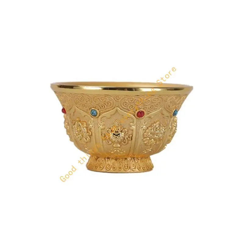 

Tibetan Bowl Offering Cups Gilded Gold Copper Bowls Water Cup for Buddhist 55KF