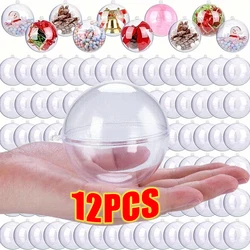 1/12PCS Christmas Hollow Balls Plastic Transparent DIY Ball Fillable Bauble Xmas Tree Hanging Ornaments Home Party Decor Gifts