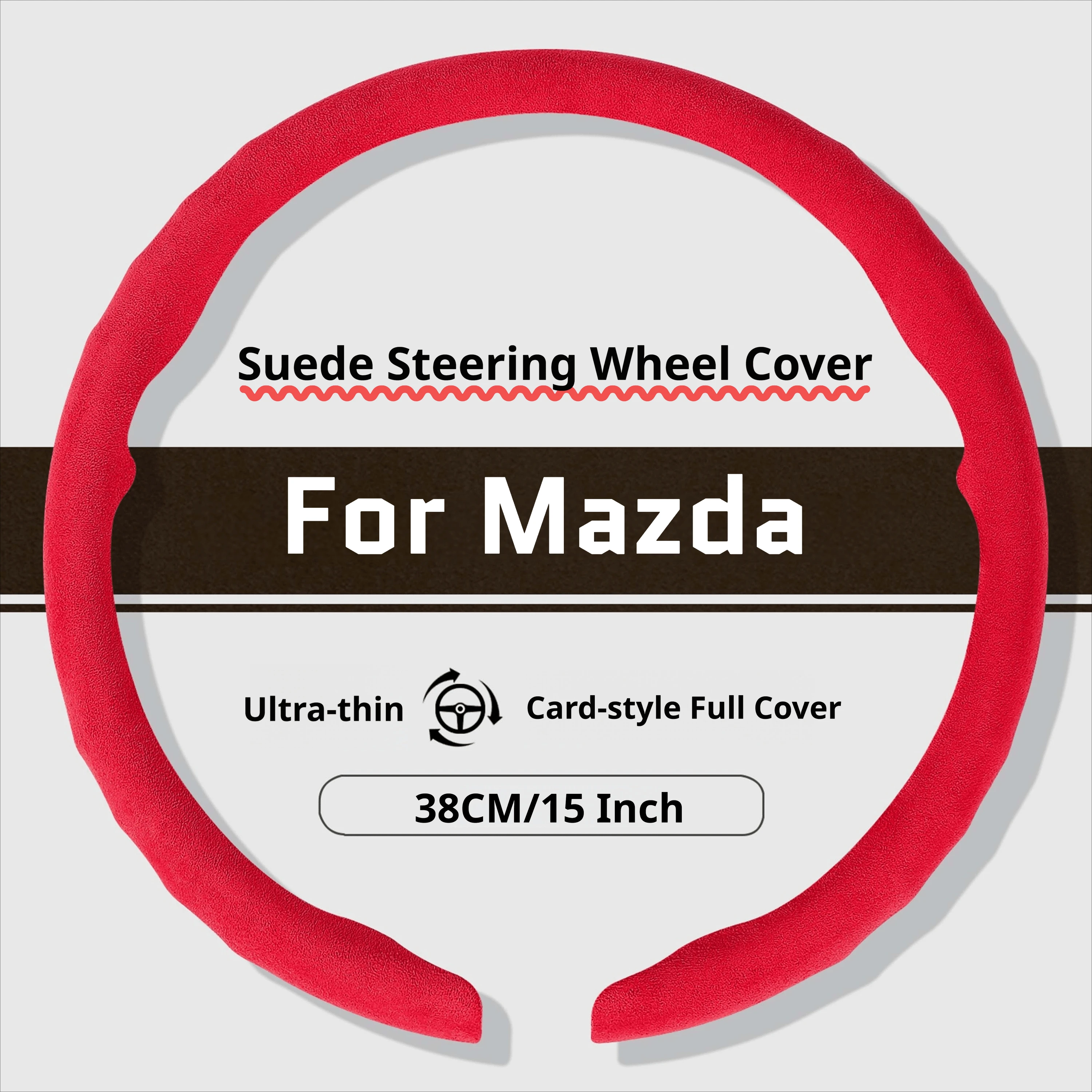 Ultra‑Thin Suede Car Steering Wheel Cover For Mazda CX‑30 CX‑5 Mazda3 MX‑5 Miata CX‑50 CX‑60 CX‑70 CX‑90 Non‑Bulky Easy Install