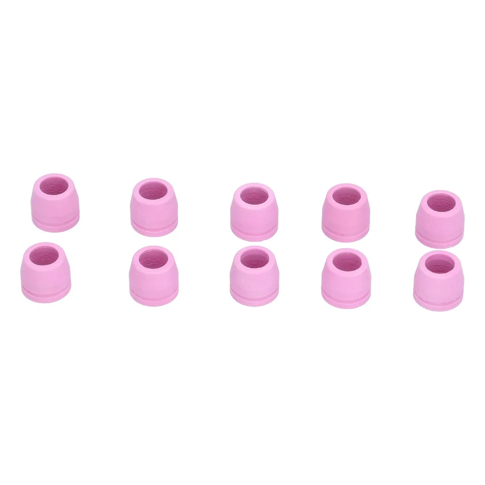 10pcs Ceramic Plasma Cutter Shield Cups Durable Grooved Ceramic Shield Cups Pink Non Touch Nozzles For Metal Fabrication