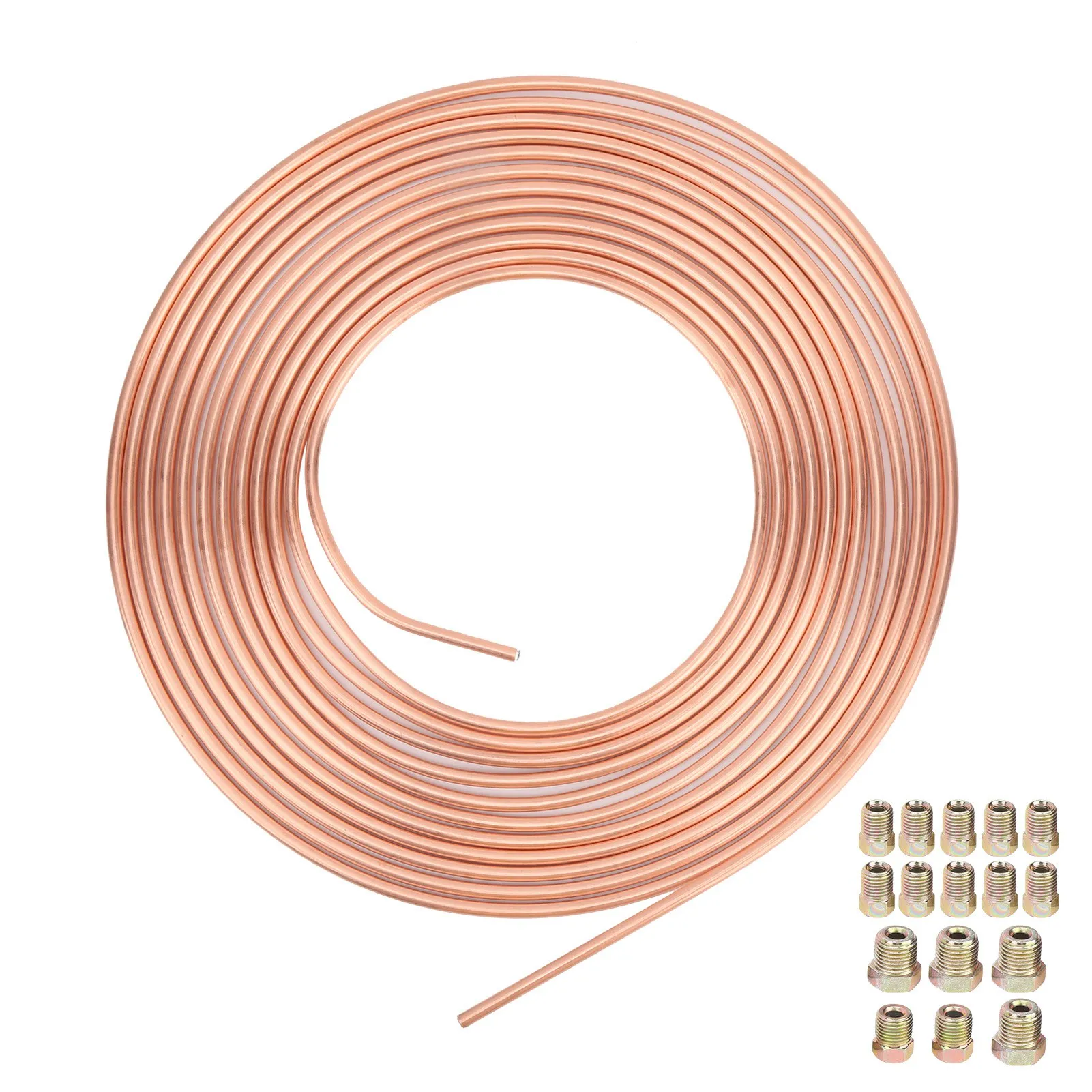 

25 Foot Coil Roll 3/16in OD 25ft Copper Brake Line Tubing Kit Coil and Fitting Perfect Flexibility Brake Coil and Fitting