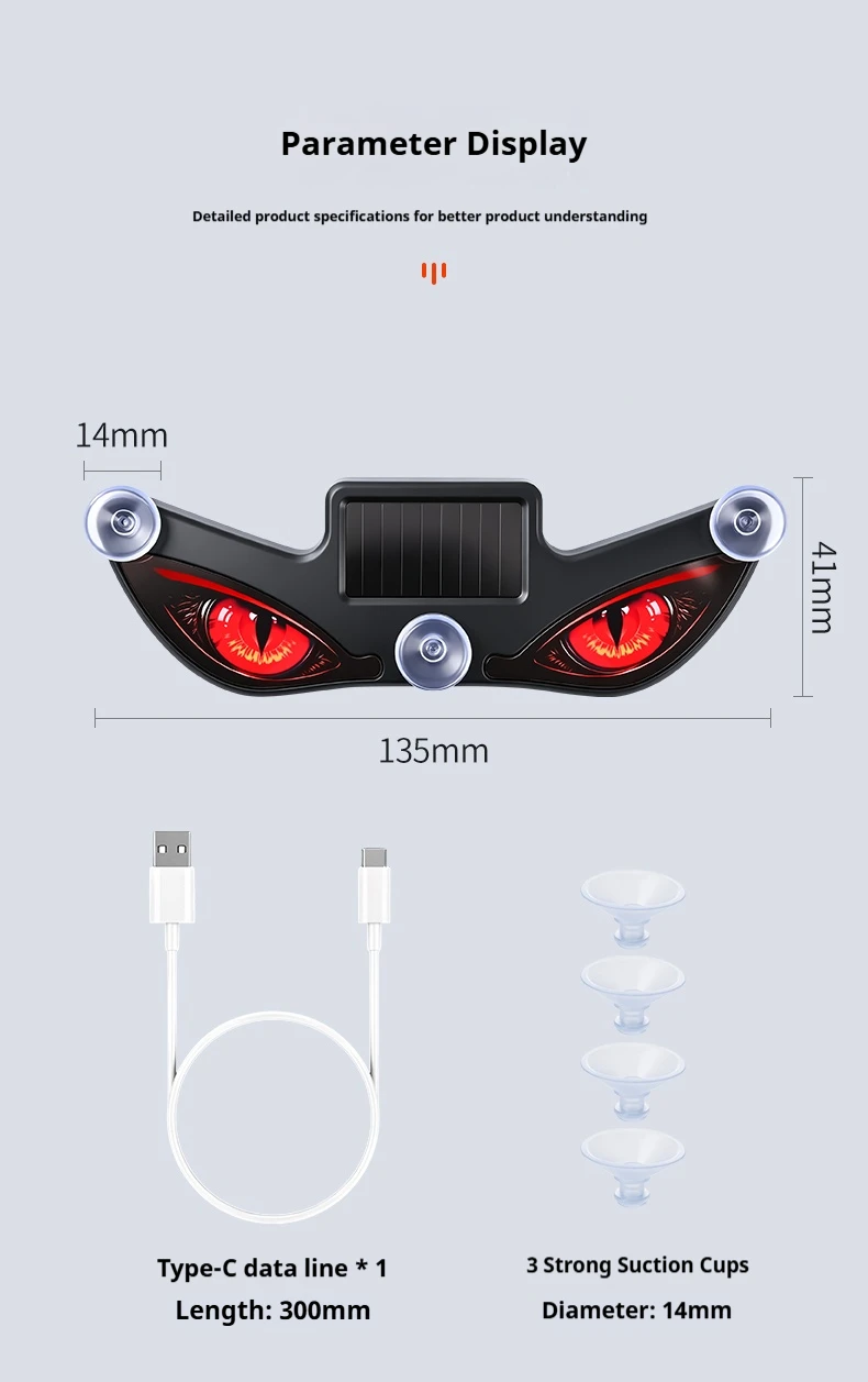 Solar Powered Car Neon Light Wireless Cool DEMON EYE Led Ambient Light Suction Cup USB Rechargeable Atmosphere Breathing Lamp image 6