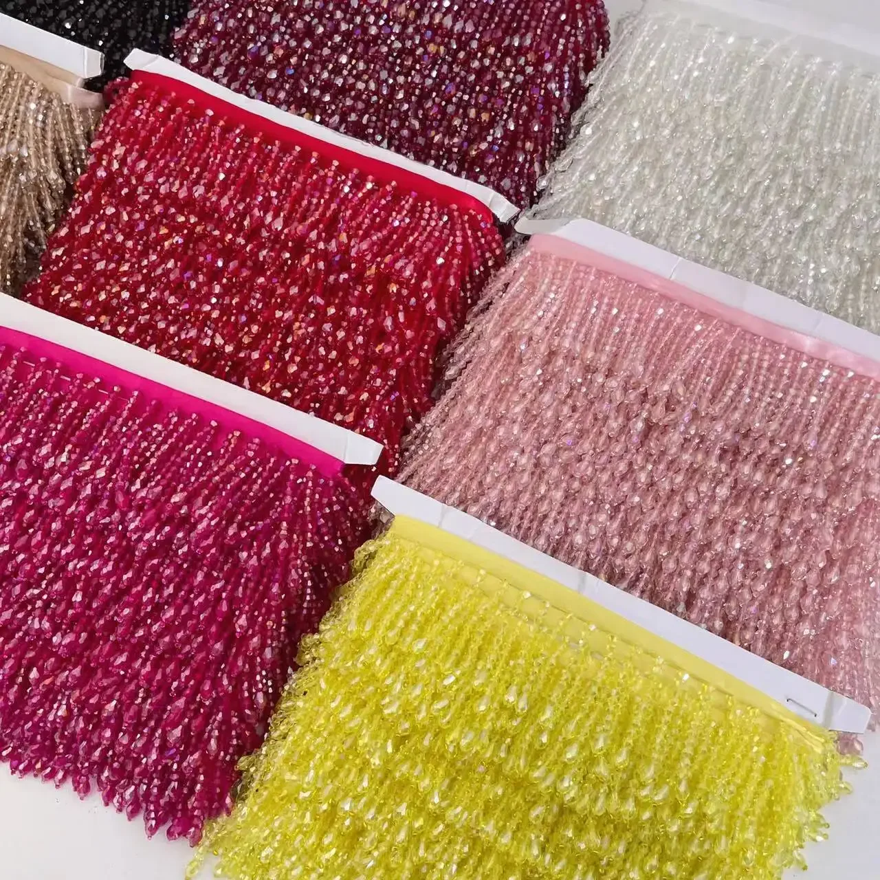 Gold Tea Red Crystal Pendant Beaded Fringe Lace DIY Clothing Stage Clothing Home Curtain Trim Headwear Decorative Accessories