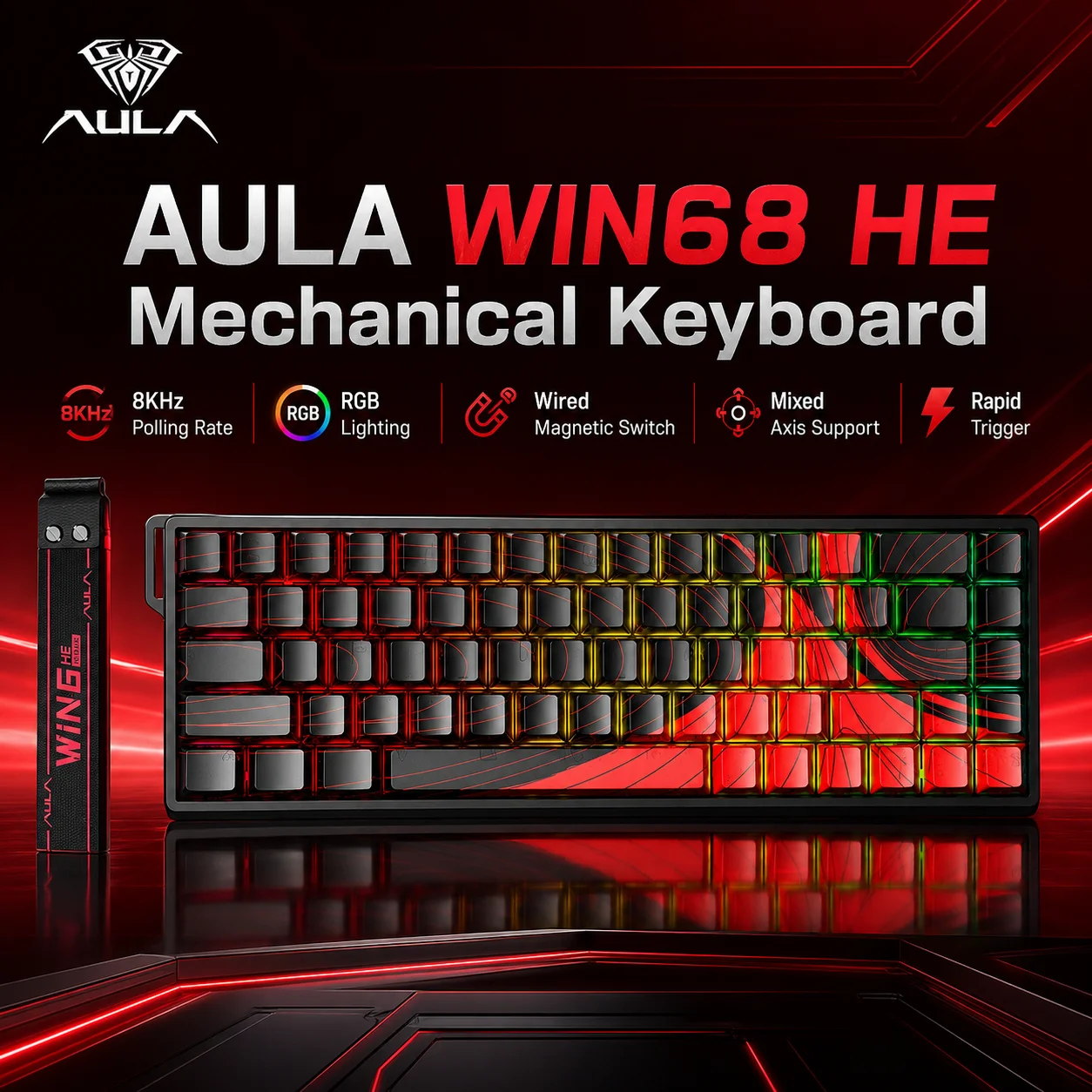 AULA WIN 68 HE Wired Magnetic Gaming Keyboard RGB Backlit Mechanical Keyboard 8KHz Polling Rapid Trigger for Pro Gamer PC Setup