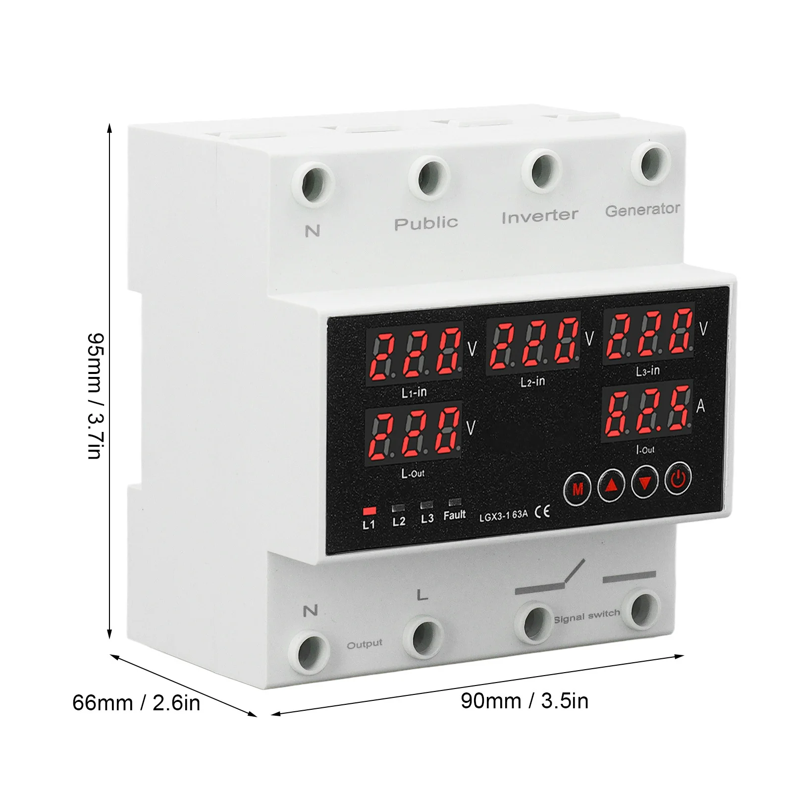 3 Phase 4 Wire Automatic Transfer Switch 63A Changeover Switch Voltage Protector with LED Display Generator and Inverter AC220V