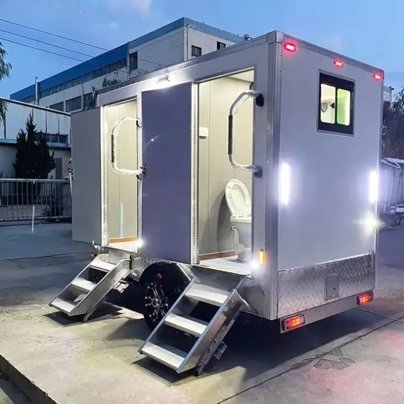 

Customized 2 Stall Luxury Portable Bathroom Trailer Camping Mobile Restroom Toilet Trailer For Outdoor Public Events