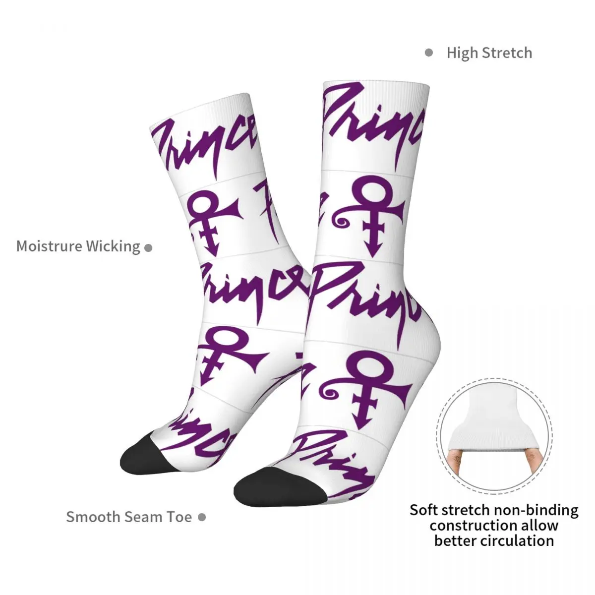 Roxo chuva seu príncipe real meias harajuku meias macias durante toda a temporada meias longas acessórios para presentes de natal da mulher do homem