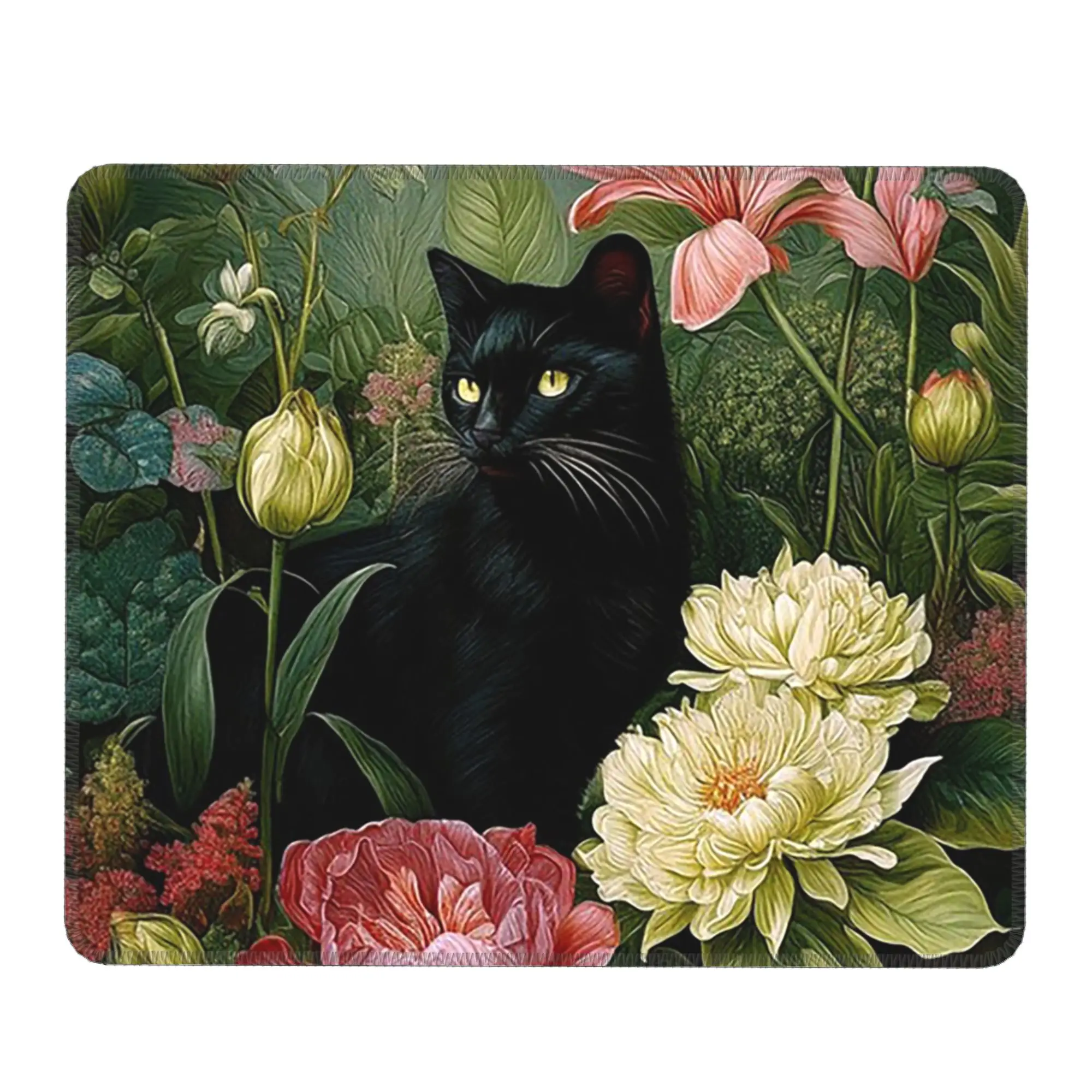 Colour Charming Black Cat And Floral Mouse Pad Computer Keyboard Mouse Mat Gaming PC Laptop Desk Mat Office Table Mats