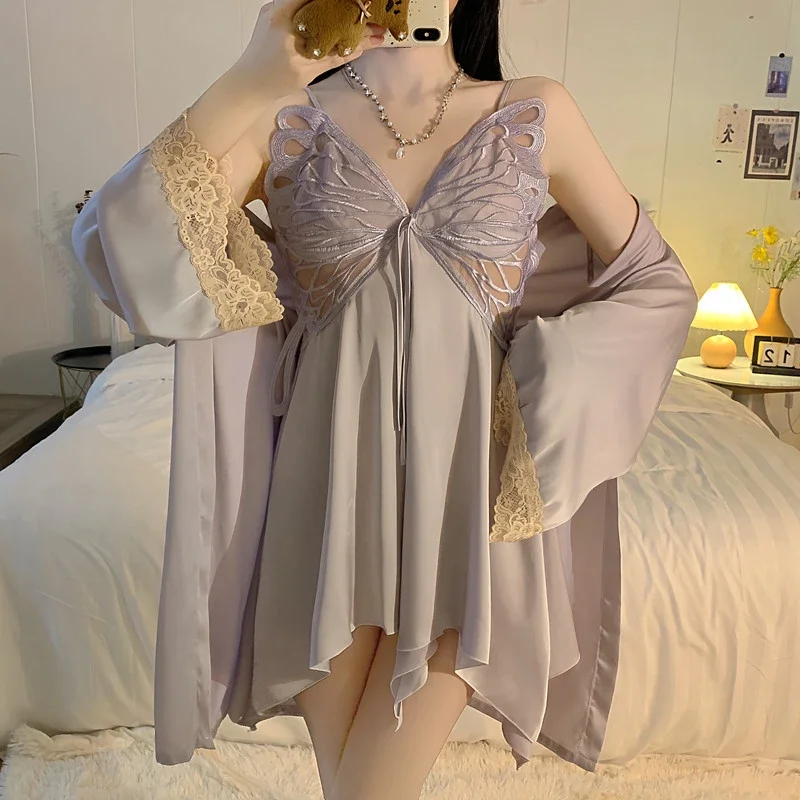 Романтическая Фиолетовая Ночная Рубашка В Стиле Y2K, Французская Элегантность Романтическая Фиолетовая Ночная Рубашка В Стиле Y2K, Французская Элегантность