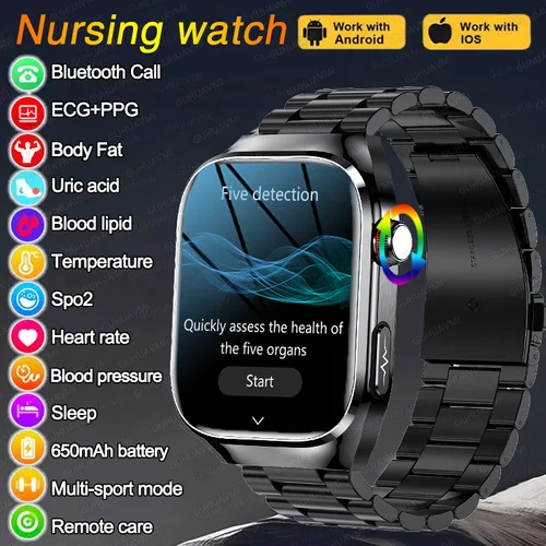 Imagen 1 del producto Reloj inteligente con medida de precisión de alta gama para hombre, ECG, grasa en sangre, frecuencia cardíaca, presión arterial, llamada resistente al agua, reloj inteligente deportivo, novedad de 2026