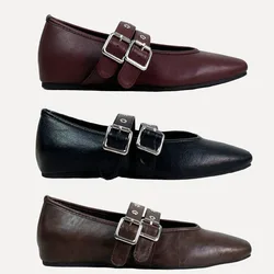 Female Footwear Shallow Ladies Ballet Flats Shoes Round Toe Luxury Fashion Buckle Strap Women Flats Mary Janes Shoes