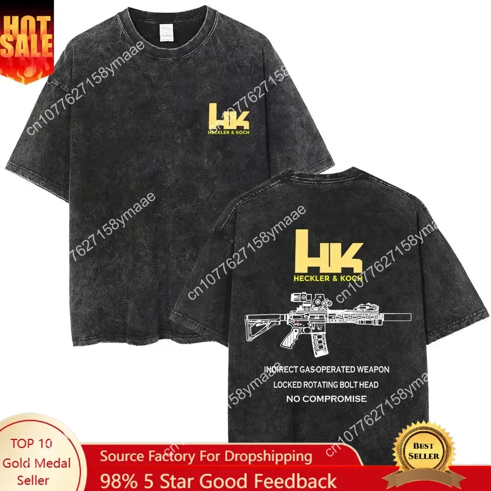 

Vintage Washed Men Women's Heckler & Koch HK416 T-Shirt Forward Observations Group T Shirts Men Women Women Casual Cotton Retro
