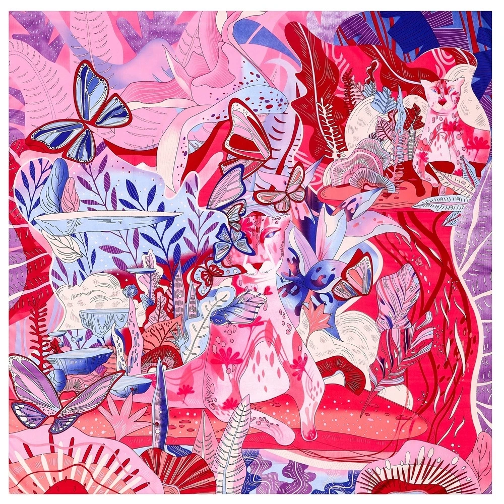 

130*130CM Luxury Brand Big Size Butterfly Print Scarf Women Square Twill Silk Scarves and Shawls