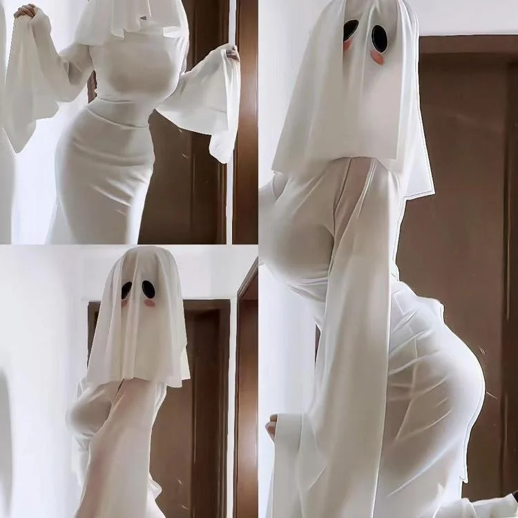 Disfraz de Chica Fsma para loween, Vestido Largo de Mujer con Mangas Largas de Poliéster, Estilo Dólico, Otoño 2024