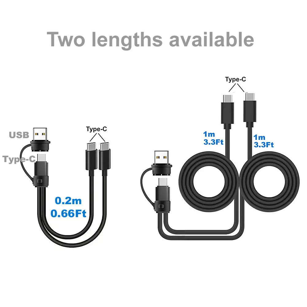 2in1 USB A/C to Dual USB C Cable Multi Type C Splitter Cable Short 1 in 2 Out USB Type C Charging Cord For Two Devices Charger