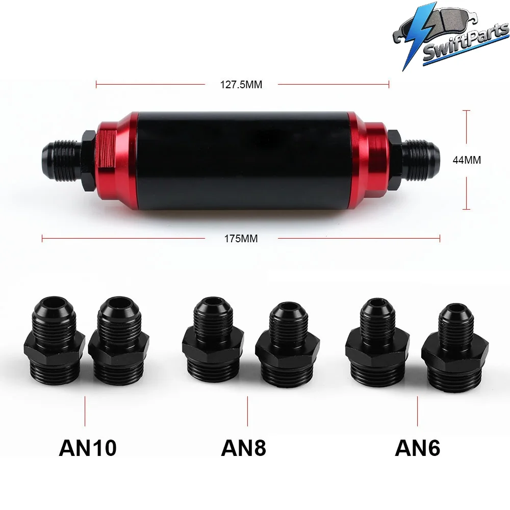 44MM 50MM 60μm 100μm Oil Fuel Filter AN6 AN8 AN10 Adapter Car Modification Fuel Oil Filter Cartridge Connector
