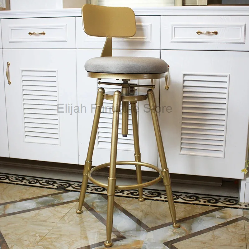 

Nordic Golden Bar Chair Rotating Lift Chair High Foot Chair Iron Backrest Home Use Bar Stools Furniture