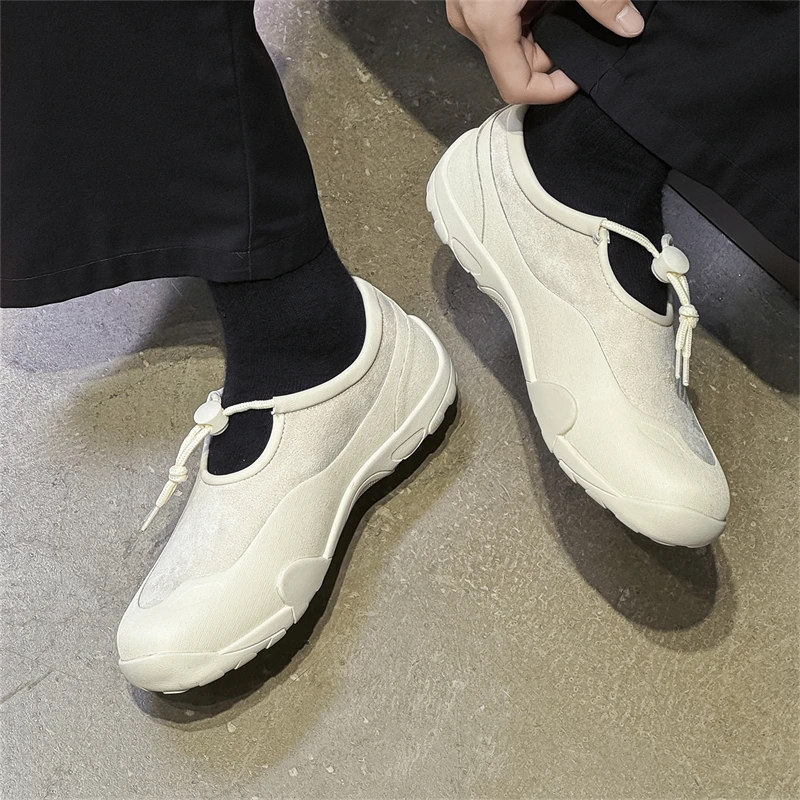 Ultra Simple Style Drawstring Men Casual Shoes Soft Sole Breathable Splicing Commuting Lazy Board Shoes