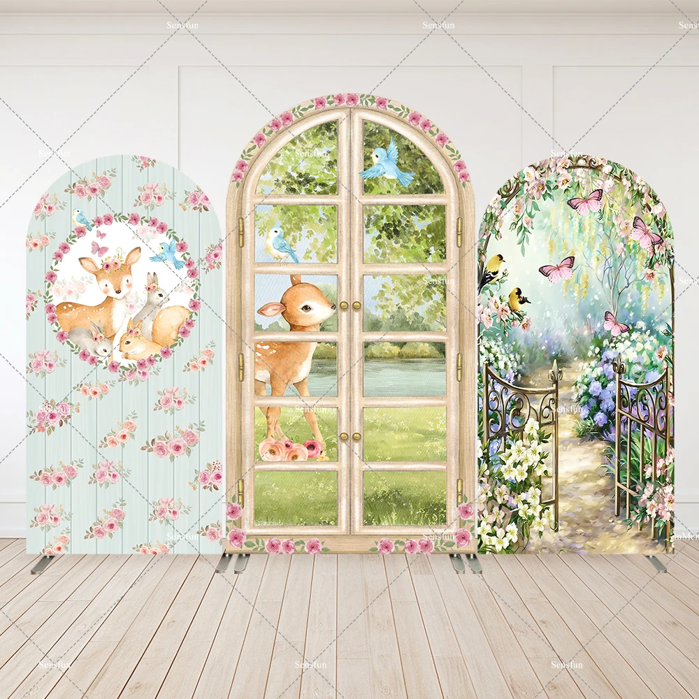 Spring theme Bambi Arch Cover Backdrop for Kids Baby Shower Decoration Vintage Butterfly Girls Birthday Chiara Wall Background