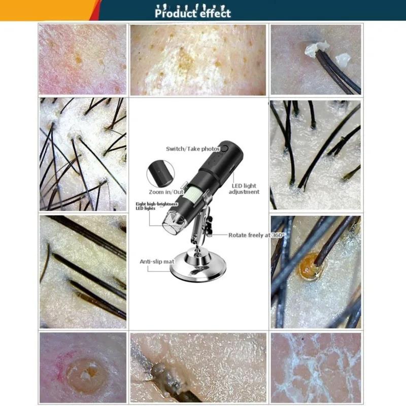 B01C-Digital Microscope For Skin Pores, Hair Follicles-Wifi HD For Skin Hair Scalp Analyzer-Magnifier Camera For PC& Phone