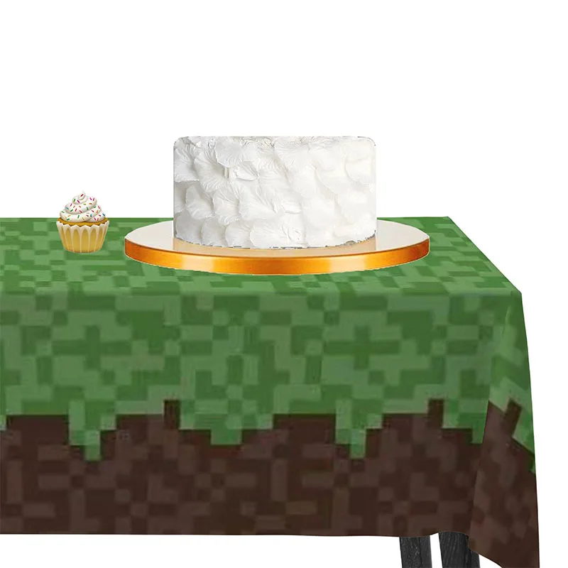 Pixel Miner Style Birthday Party Grass Tablecloth Gamer Birthday Decorations, Mining Craft Party Supplies Pixel Miner Party