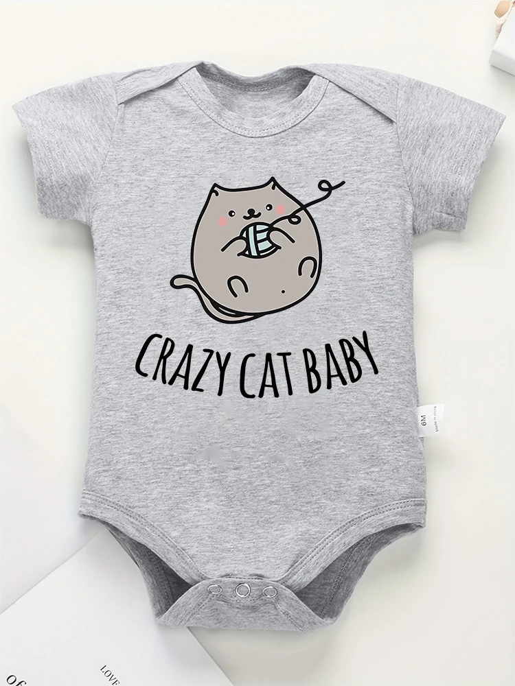 

Crazy Cat Baby Grey Infant Onesies Pure Cotton High Quality Breathable Newborn Boys and Girls Clothes Comfy Casual Bodysuits