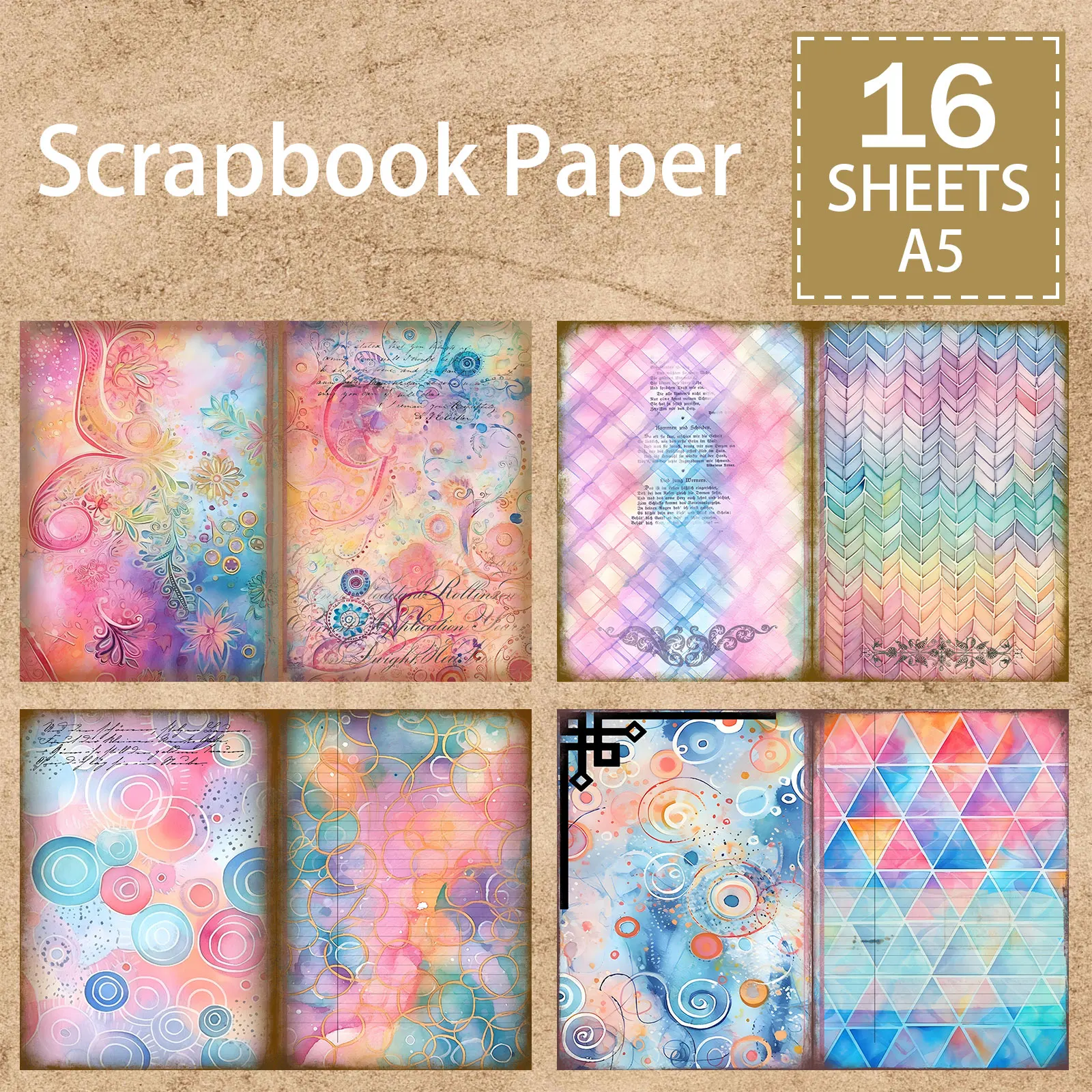 16 Sheets A5 Size Iridescent Abstract Art Texture Background Vintage Grunge Journal Planning Scrapbooking