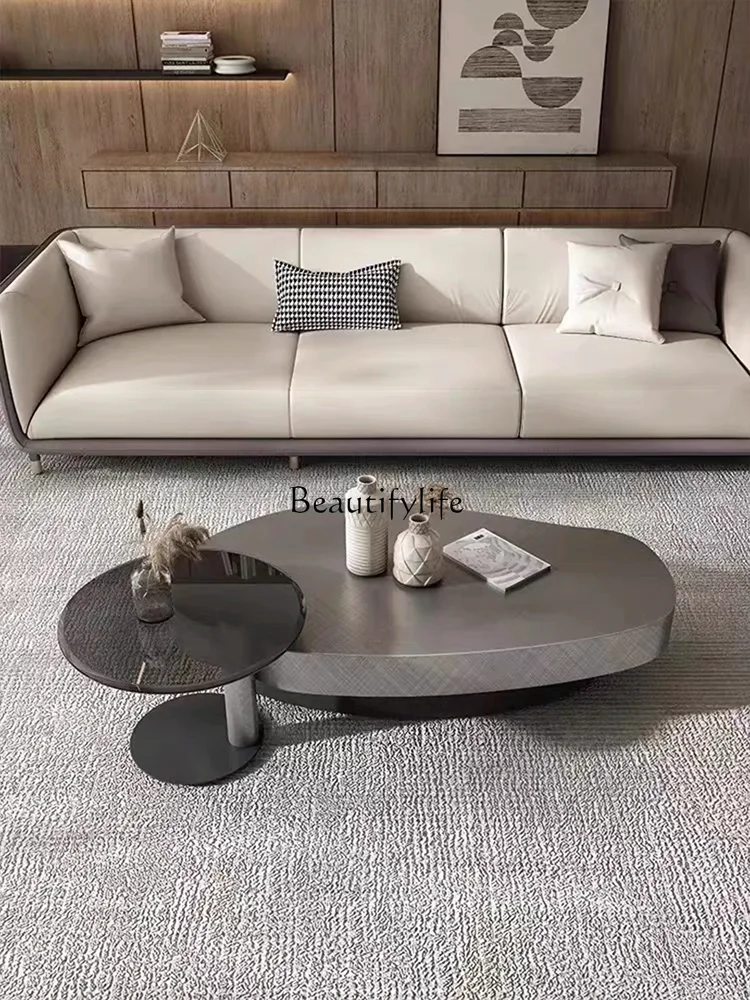 

Italian light luxury stainless steel oval coffee table simple modern home living room designer