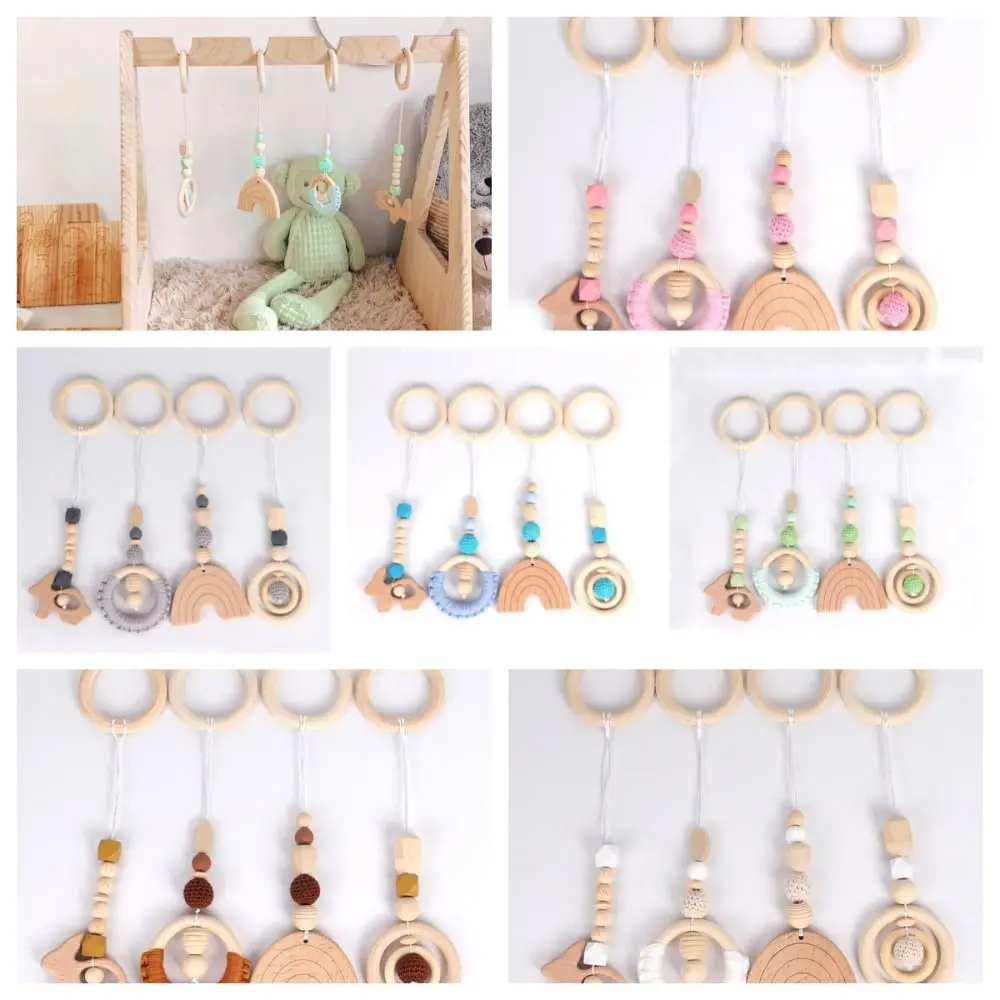 Sensory Wooden Beech Activity Gym Frame Crochet Bead Baby Gym Toys Play Frame Baby Crib Hooks Stroller Toy Ring